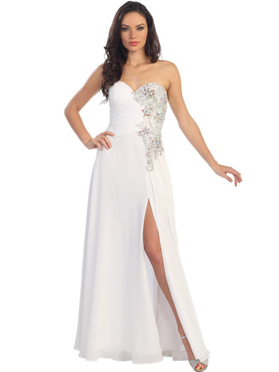 GL1112 Pure & Pristine Sweetheart Evening Dress - White, Front View Medium