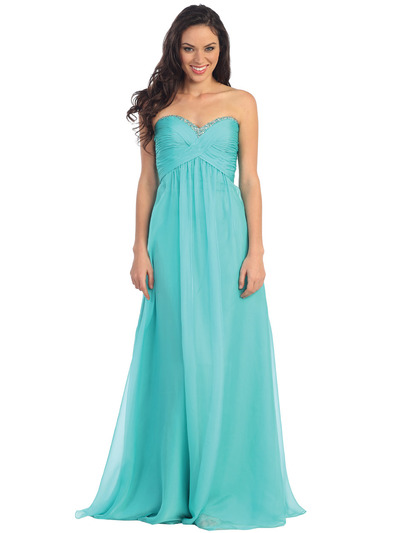 GL1116 Elegant Long Chiffon Prom Dress - Aqua, Front View Medium