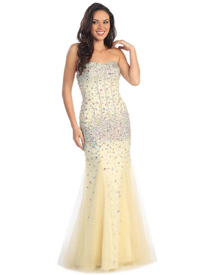 GL1121 Light Gold Fitted Bodice Sparkling Stones Mermaid Evening Dress, Light Gold