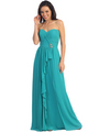 GL1125 Wrap Skirt Pleated Bodice Sweetheart Chiffon Evening Dress - Teal Blue, Front View Thumbnail