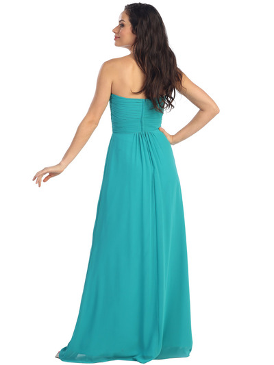 GL1125 Wrap Skirt Pleated Bodice Sweetheart Chiffon Evening Dress - Teal Blue, Back View Medium