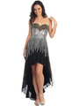 GL1127 Black Jeweled Trim and Sequin Chiffon High-low Cocktail Dress - Black, Front View Thumbnail