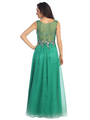 GL1131 Vintage Inspired Sheer Neckline Evening Dress - Emerald Green, Back View Thumbnail