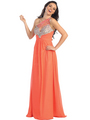 GL1138 Double Sheer Asymmetrical Shoulder Formal Evening Dress - Orange, Front View Thumbnail