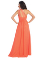 GL1138 Double Sheer Asymmetrical Shoulder Formal Evening Dress - Orange, Back View Thumbnail