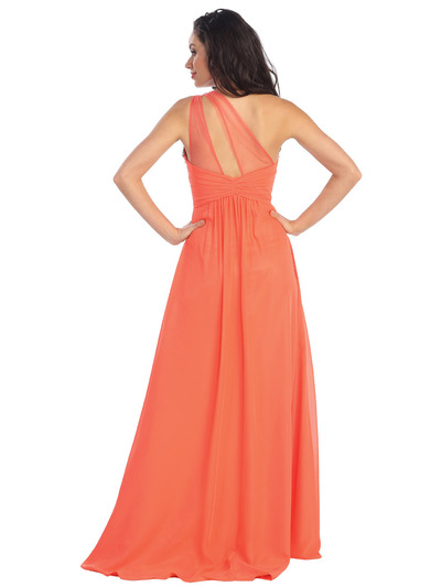 GL1138 Double Sheer Asymmetrical Shoulder Formal Evening Dress - Orange, Back View Medium