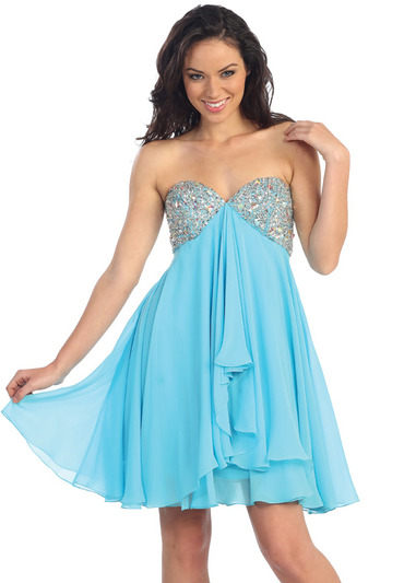GL1142 Empire Waist Sweetheart Cocktail Dress - Aqua, Alt View Medium