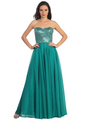 GL1146 Strapless Sequin and Stone Bodice Chiffon Evening Dress - Green, Front View Thumbnail