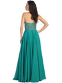 GL1146 Strapless Sequin and Stone Bodice Chiffon Evening Dress - Green, Back View Thumbnail