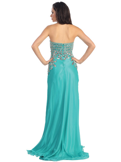 GL1148 Fitted Bodice Silver Sequin Chiffon Evening Dress - Jade, Back View Medium