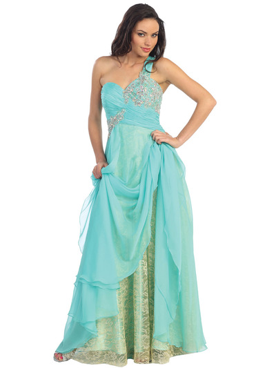 GL1154 One Shoulder Chiffon Over Lace Evening Dress - Tiffany, Alt View Medium