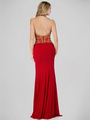 GL1301P Halter Top Prom Evening Dress with Beading - Red, Back View Thumbnail
