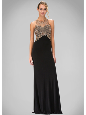 GL1303P High Neck Prom Evening Dress with Illusion Back, Black