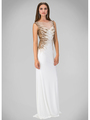 GL1306P Sheer Scoop Neck Evening Dress with Train - Ivory Gold, Front View Thumbnail