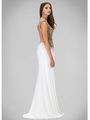 GL1306P Sheer Scoop Neck Evening Dress with Train - Ivory Gold, Back View Thumbnail
