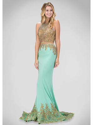 GL1312D Mock Two Piece Prom Dress with Court Train, Tiffany