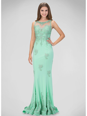 GL1318D Princess Scoop Neck Prom Evening Dress with Train, Tiffany