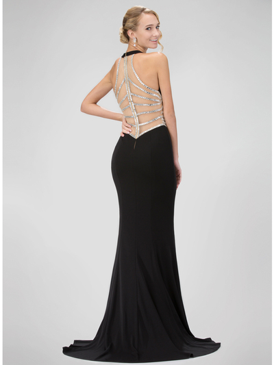 GL1320D Red Carpet V-Neck Evening Dress with Side Cutout  - Black, Back View Medium