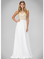 GL1329X Illusion High Neck Evening Dress with Cutout Back - Ivory, Front View Thumbnail
