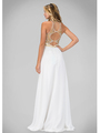 GL1329X Illusion High Neck Evening Dress with Cutout Back - Ivory, Back View Thumbnail