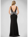 GL1351P V-neck Evening Dress with Jeweled Applique - Black, Back View Thumbnail