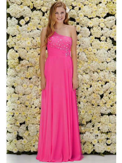 GL2021 One Shoulder Prom Dress - Fuchsia, Front View Medium