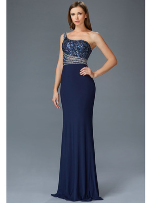 GL2086 One Shoulder Evening Dress, Navy