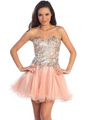 GS1034 Sequin Bodice Party Dress - Coral, Front View Thumbnail