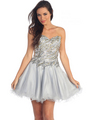 GS1034 Sequin Bodice Party Dress - Silver, Front View Thumbnail