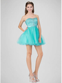 GS1345 Mini Sweetheart Homecoming Dress with Tulle Skirt - Blue, Front View Thumbnail