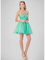 GS1345 Mini Sweetheart Homecoming Dress with Tulle Skirt - Mint, Front View Thumbnail
