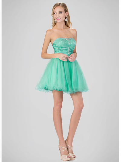 GS1345 Mini Sweetheart Homecoming Dress with Tulle Skirt - Mint, Front View Medium