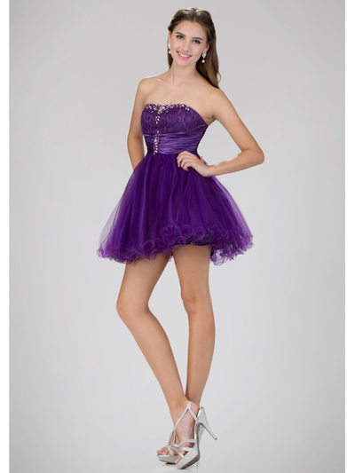GS1345 Mini Sweetheart Homecoming Dress with Tulle Skirt - Purple, Front View Medium