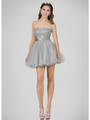 GS1345 Mini Sweetheart Homecoming Dress with Tulle Skirt - Silver, Front View Thumbnail