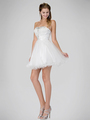GS1345 Mini Sweetheart Homecoming Dress with Tulle Skirt - White, Front View Thumbnail