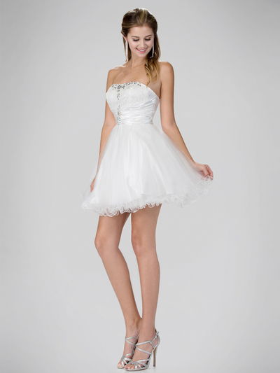 GS1345 Mini Sweetheart Homecoming Dress with Tulle Skirt - White, Front View Medium