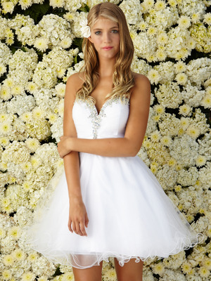 GS2062 Sparkling Sweetheart Short Prom Dress, White