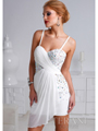 H1204 Jewled and Pleated Sash Cocktail Dress By Terani - Ivory, Front View Thumbnail