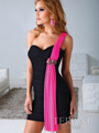 H1219 Pleated One Shoulder Homecoming Dress By Terani - Black Fuschia, Front View Thumbnail