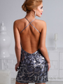 H1220 Sequin Cocktail Dress By Terani - Silver, Back View Thumbnail