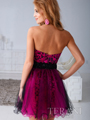 H1243 Fuschi Homecoming Dress with Removable Skirt By Terani - Fuschia, Back View Thumbnail