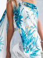 H1250 Aqua Floral Print Sequin Cocktail Dress By Terani - Aqua, Alt View Thumbnail