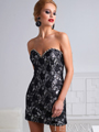 H1254 Sweetheart Black Lace Cocktail Dress By Terani - Black, Front View Thumbnail