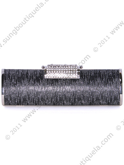 HBG192 Black Silver Evening Clutch - Black Silver, Front View Medium