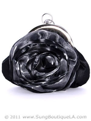 HBG8643 Black Grey Rosette Evening Bag, Black