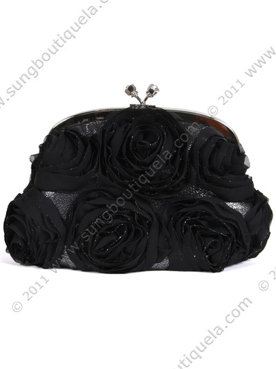 HBG90701 Black Floral Evening Bag - Black, Front View Medium