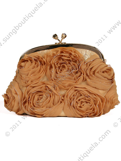 HBG90701 Gold Floral Evening Bag - Gold, Front View Medium