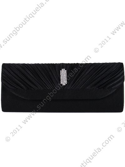 HBG90888 Black Pleated Evening Bag - Black, Front View Medium
