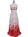 HK9196 White Red Printed Prom Evening Dress - White Red, Front View Thumbnail