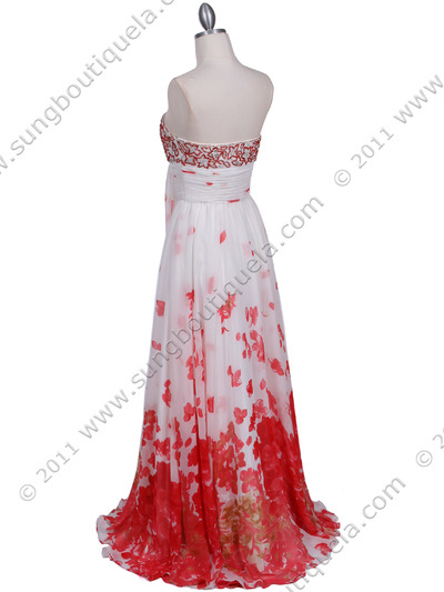 HK9196 White Red Printed Prom Evening Dress - White Red, Back View Medium